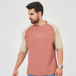 maniac Oversized Men Colorblock Round Neck Pure Cotton Brown T-Shirt-picture-25