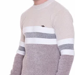 himyug Men Colorblock Round Neck Gold Sweater image 4