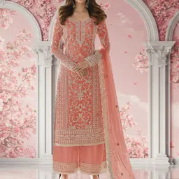 dealbazaars corporation Semi Stitched Net/Lace Salwar Suit Material Dyed, Embroidered, Embellished, Self Design image 4