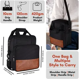 kavrixa Black-Tan Faux Leather & PVC with Detachable shoulder strap Tiffin bag KX-TB17 Lunch Bag image 5