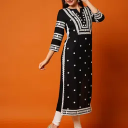 anushansa Women Embroidered, Self Design Viscose Rayon Straight Kurta image 3