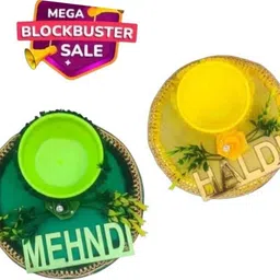 ravienterprises ENGLISH_COMBO_LESS_HALDI_MEHENDI Wood Decorative Platter image 1