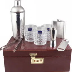 blb Borsi leathers 3 glasses brown bar set premium bottle Opener handy-GPBRC007 9 - Piece Bar Set image 3