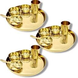 ensource Pack of 18 Bronze Dinnerware | 100% Ayurvedic Dinner Set | Handmade Kansa Thali Set Dinner Set-picture-18