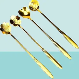rhnfashion 4pcs golden spons,coffee spoon, flower teaspoons,Desserts Spoons Stainless Steel Cutlery Set-picture-24
