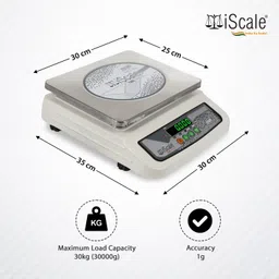 iScale i-06 Weighing Capacity 30kg x 1g , Electronic Chargeable Weighing Scale with Front & Back Green Display, Stainless Steel Pan size 10x12" for kirana shops and departmental store Weighing Scale image 2