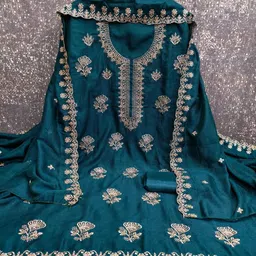 hmp fashion Unstitched Silk Blend Salwar and Dupatta Material Embroidered image 3