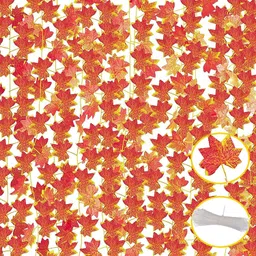 well art gallery Artificial Small Maple Leaves String Garland Mala for Diwali Decor 8ft Pack of 4 Orange Wild Flower Artificial Flower image 5