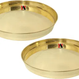 a & h enterprises Handmade Brass Dinner Plate/Thali For Dining ,10 INCH Plain - Set of 2 Pieces Dinner Plate-picture-24