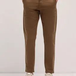 the bear house Men Slim Fit Brown Cotton Blend Trousers-picture-13