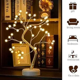 newness 36 LEDs Shimmer Pearl Tree Desk Lamp with Touch Sensor, USB & Battery Operated Table Lamp image 5
