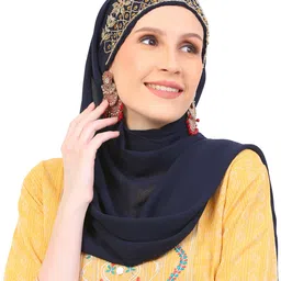 envius Embroidered Georgette Women Blue Fancy Scarf, Scarf, Stole, Faux Turtleneck Neck Cover-picture-20