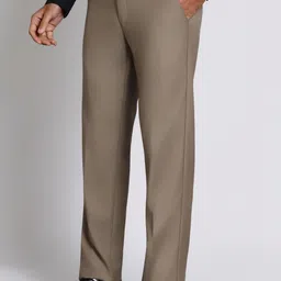 peter england Men Regular Fit Beige Polycotton Trousers image 3