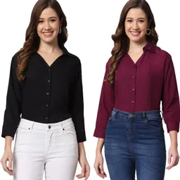 funday fashion Women Regular Fit Solid Casual Shirt image 1