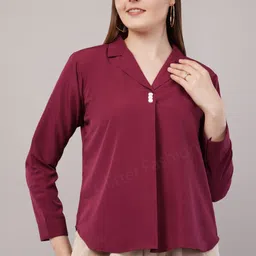 glitter fashion Formal Regular Sleeves Solid Women Maroon Top-picture-11