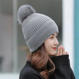 winity Cute Korean style eyelid double layers warm fabric winter cap for Women Woven Beanie image 3
