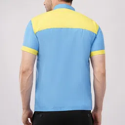 valenor Men Solid Polo Neck Linen Blend Light Blue T-Shirt image 2
