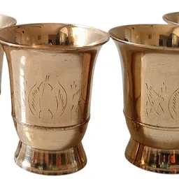 master brownsmith (Pack of 6) Brass Glass with Floral Design | 180ml | Pooja & Daily Use | Pack 6 Glass Set Water/Juice Glass-picture-47