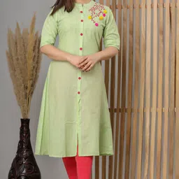 heartloom Women Embroidered Pure Cotton A-line Kurta-picture-12