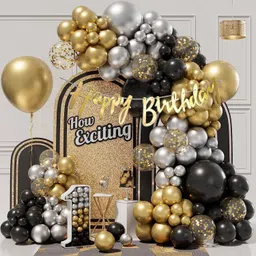 r g accessories Black Golden Silver Balloons, Happy Birthday Banner Decoration Kit Pack Of 40-picture-25
