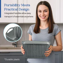 homestic M 30 Plastic Basket for Storage Vegetables and Fruits with Lid | Grey Plastic Fruit & Vegetable Basket image 4