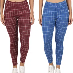 eazy trendz Checkered Women Blue, Maroon Tights-picture-28