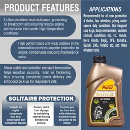 pl super palco PALCO 4T 20W40 SOLITAIRE Multigrade Engine Oil 900ml SAE API-SN JASO MA-2 BS-6 Synthetic Technology 4 Stroke Air Cooled Engine Oil for Bikes Enhanced Pick Up Full-Synthetic Engine Oil image 5