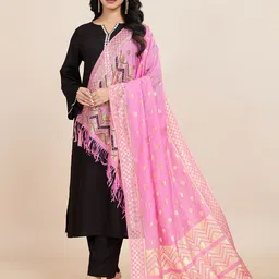 maya son Art Silk Checkered Pink Women Dupatta-picture-13