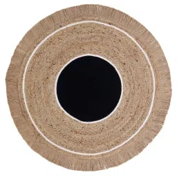 sashaa world Natural Geometric Jute & Cotton 3 ft x 3 ft Hand Woven Round Carpet image 4