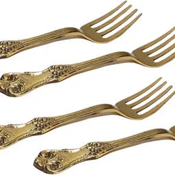 a & h enterprises Forks Set of 4 pieces Brass Dinner Forks Floral Daily Multipurpose Use Brass Dinner Fork Set-picture-19