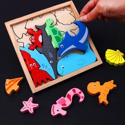 vhd Sea Animal Wooden Jigsaw Puzzle for Kids – Educational Toy Q54 image 4