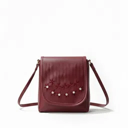 Maroon Women Hand-held Bag Sling Bag for Women∣Embroidered Cross Body Bag∣Small Grey Purse-image-94
