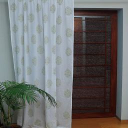 zeba Off White Floral Cotton 8 Ft Sheer Rod Pocket Door Curtain-picture-39