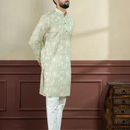 koshin Men Printed Pure Linen Straight Kurta image 3