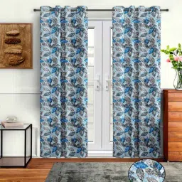 cortina Blue Polyester Floral 9ft Semisheer Eyelet 2 Pc Long Door Curtains-picture-29