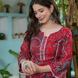 tabeedah Women Printed Viscose Rayon A-line Kurta image 2