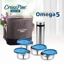 crosspan Executive Omega5 Stainless Steel Lunch Box / Tiffin Box with 500ml Water Bottle 4 Containers Lunch Box-picture-14