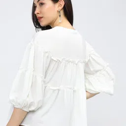 tokyo talkies Casual Bishop Sleeve Solid Women White Top image 3