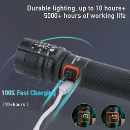 tansha Bright LED Flashlight 30W LED Side COB Light USB 3 Modes Zoomable Torch image 2