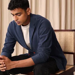 mr bowerbird Men Self Design Single Breasted Casual Blazer-picture-18