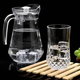smilery 1.3 L Glass Water Jug with 6 x 235 ml Diamond-Cut Drinking Glasses Jug Glass Set image 2