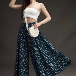 growmore creation Women Flared Dark Green Viscose Rayon Trousers image 1