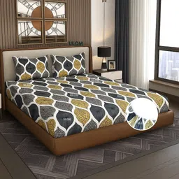 ulom Woolen Queen Fitted (Elastic) 350 TC Floral Bedsheet image 1