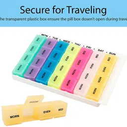 kienlix Pill Medicine Organizer 7-Day-Weekly Pill Case 28 Compartments Colorful Weekly Travel Pill Planner Portable Travel KitsDust-Proof Box for Pills Pill Box image 3