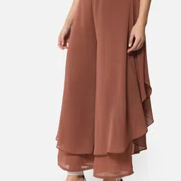 otira Women Flared Brown Georgette Trousers image 3