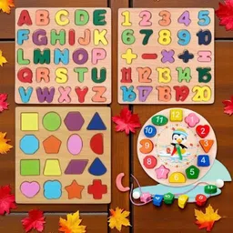 vhd Alphabet, Number, Shape & Clock Wooden Puzzle Toy for Kids Learning GG65 image 1