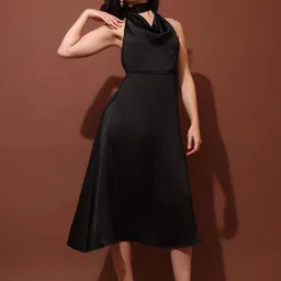 purvaja Women Fit and Flare Black Midi/Calf Length Dress image 5