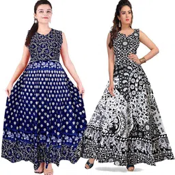 houseofcommon Printed Pure Cotton Stitched Flared/A-line Gown-picture-17