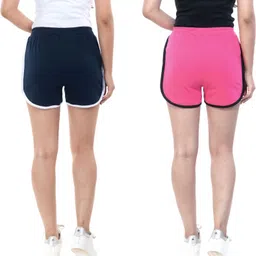 style club Pack of 2 Self Design Women Dark Blue, Pink Basic Shorts, Hotpants, Night Shorts, Gym Shorts, Regular Shorts, Sports Shorts image 2