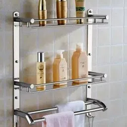 zicron Stainless Steel 2 Layer Shelf / Bathroom Shelf / Kitchen Shelf / Bathroom Stand Steel Towel Holder image 2